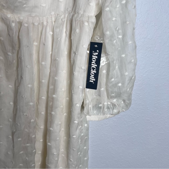 ModCloth Dress Women XL Babydoll Polka Dot Ivory White Ruffled Long Sleeve B2 - Picture 3 of 9